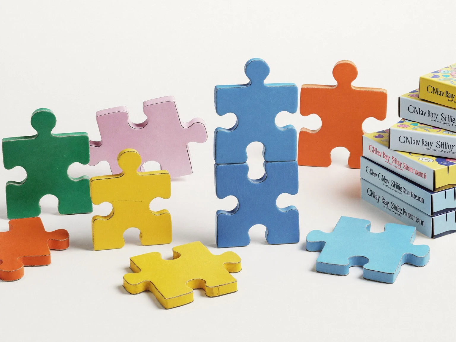 Illustrazione di scatole di puzzle di diversi formati affiancate