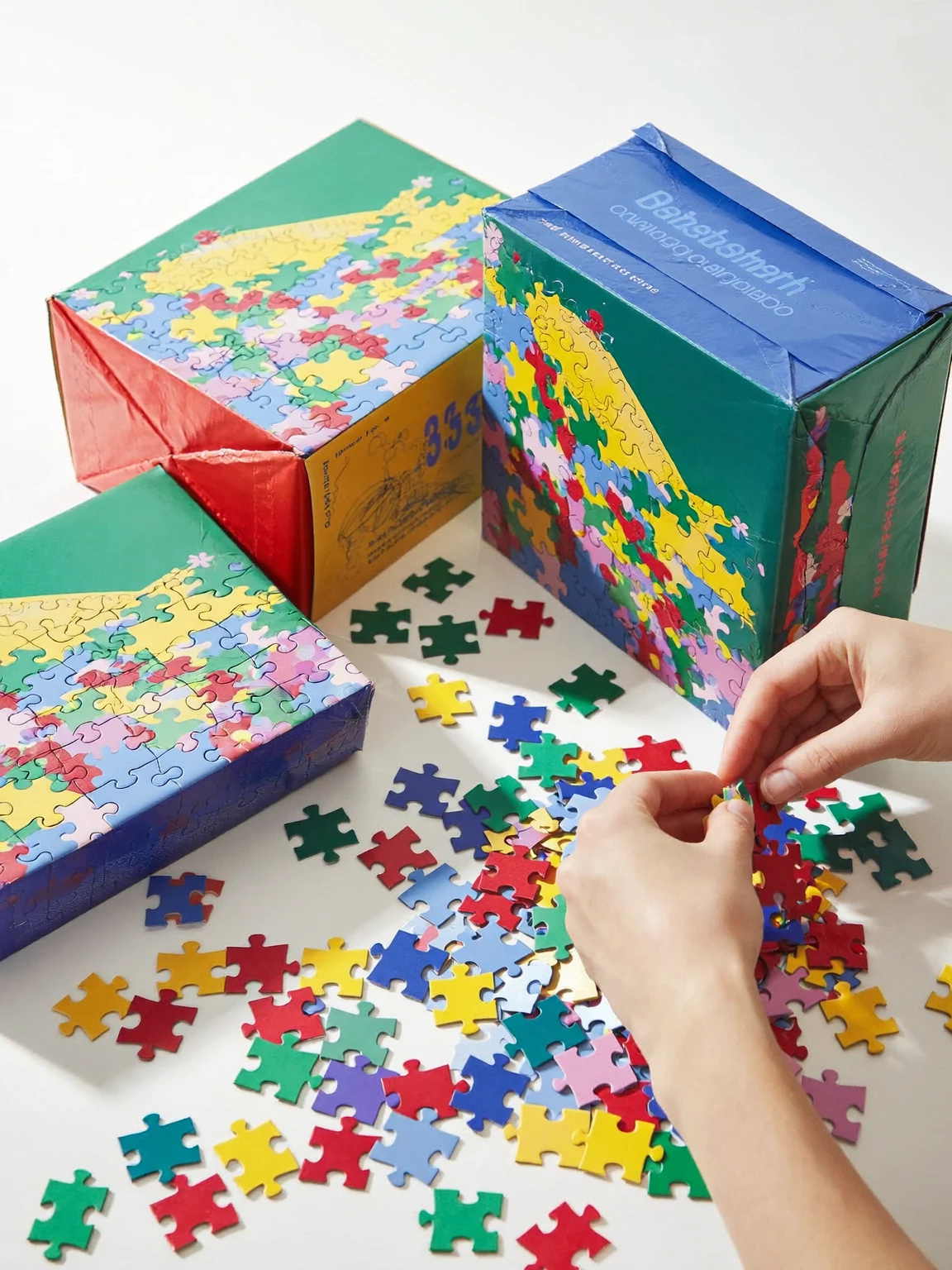 Illustrazione di mani che compongono un puzzle passo dopo passo